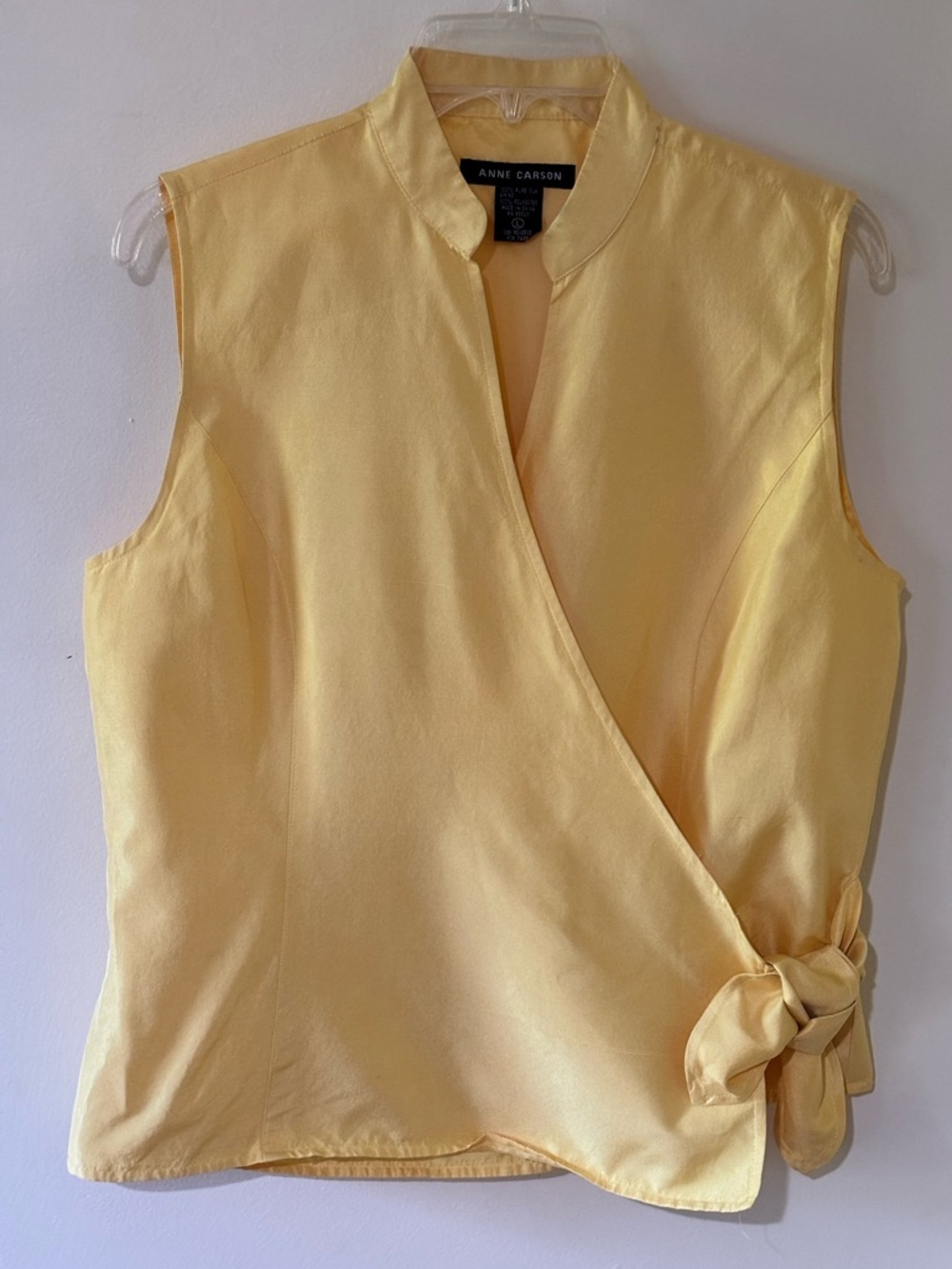 YELLOW SILK sleeveless WRAP summer TOP women’s LARGE